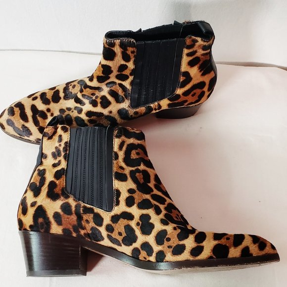 J Crew Leopard Print Chelsea Calf Hair Ankle Boots Sz 9 Mint Hardly worn - Picture 2 of 5